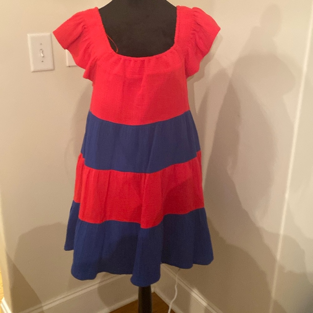 Blue and Red Cap Sleeve Mini Sundress